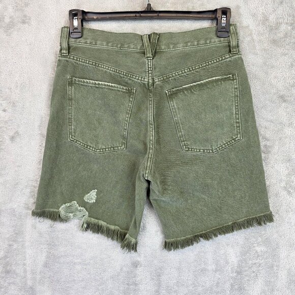 We The Free Denim Shorts Womens 27 Green Distressed Button Fly Raw Hem Cutoff - Picture 10 of 14
